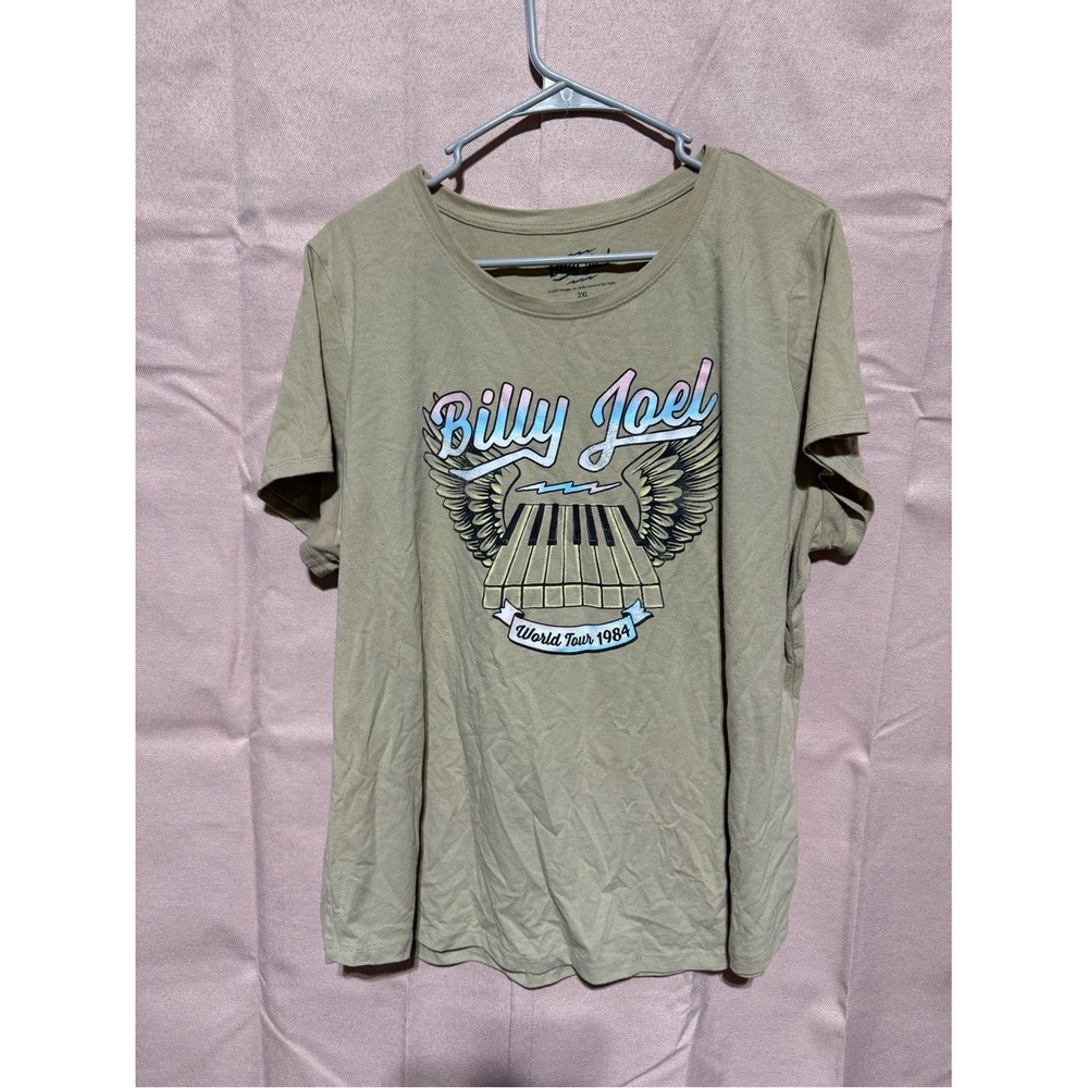 Billy Joel World Tour 1984 Winged Piano Graphic Tee Tan Olive Mens XXL